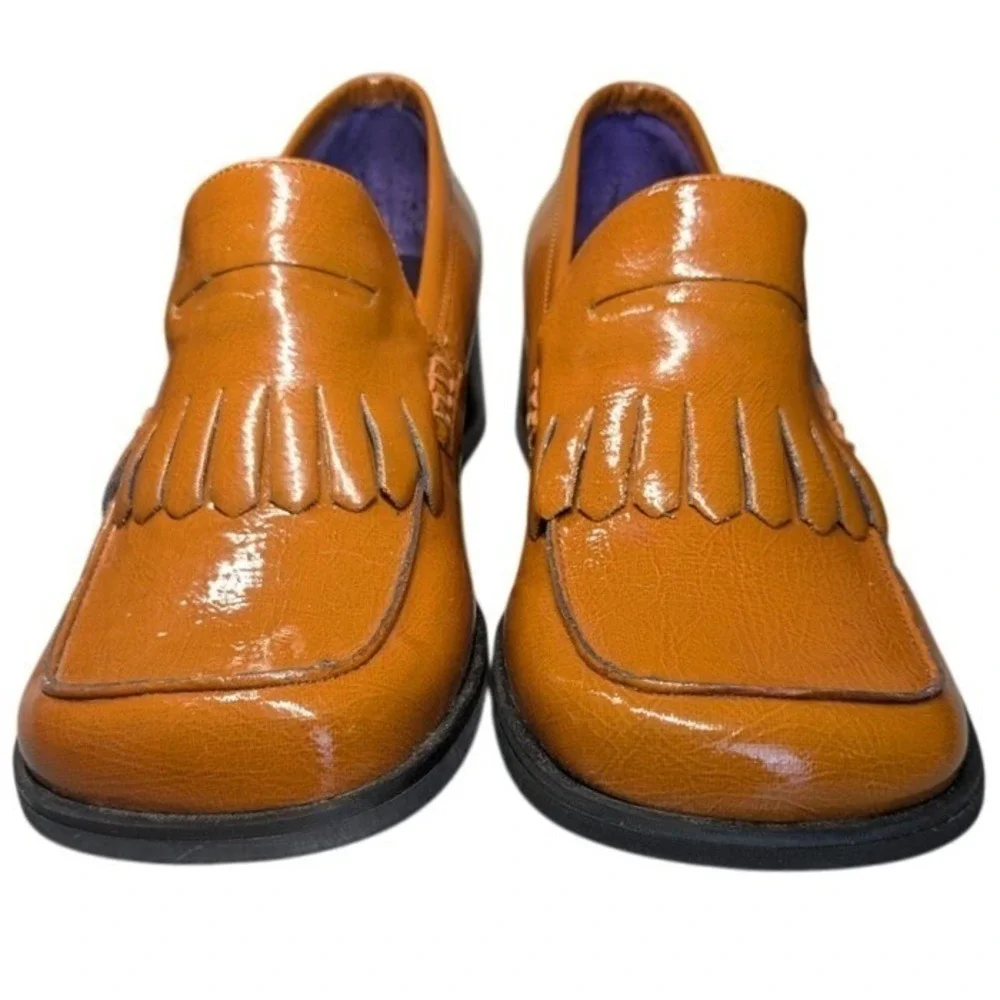 American Eagle Platform Loafers Shoes‎ Retro Tan Chunky Heel Tassel Womens 6